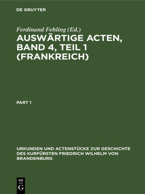 cover image of Auswärtige Acten, Band 4, Teil 1 (Frankreich)